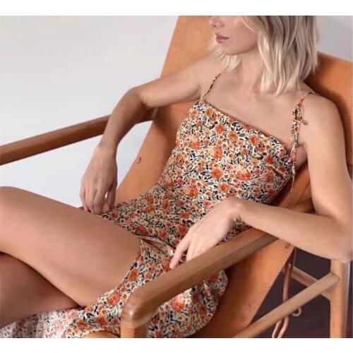 2021 Summer Dress for Women Sling Dress Floral Printed High Waist Off-Shoulder Long Split Robes Female Spaghetti Strap Dress
