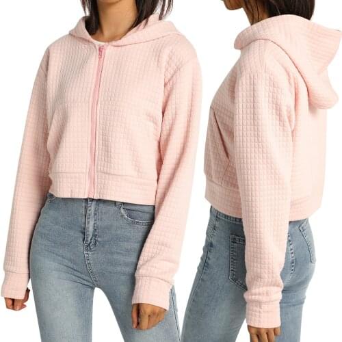 Women Loose Style Hooded Coat, Pale Pink Solid Color Jacket with Pockets, S/ M/ L