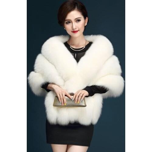 Winter Women Faux Fur Long Shawl Stole Wrap Shrug Scarf Bridal Wedding Elegant Long Pashmina Warm Female Waistcoat Cloak Coat