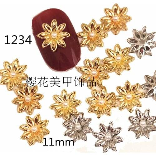 20pcs/pack Japan alloy nail art charms decals 11mm cherry blossoms with pearl metal accessories bride nail sticker DIY