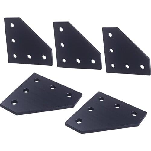 3D Printer 90 Degree 60 x 60 x 4MM L type with 5 Hole Black Joining Plates for CNC 2020 V-slot Aluminum Profiles Pack of 5