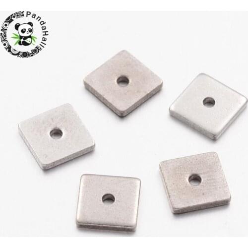 304 Stainless Steel Bead Spacers, Square, Stainless Steel Color, 8x8x1mm, Hole: 0.5mm