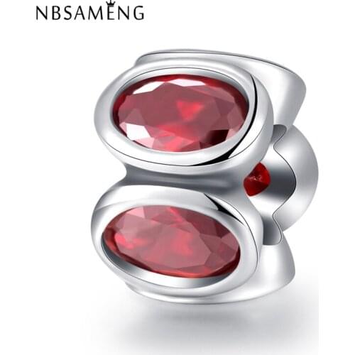 Authentic 925 Sterling Silver Bead Charm Cute Ellipse Crystal Beads Fit Women Bracelet Bangle DIY Jewelry YW20573