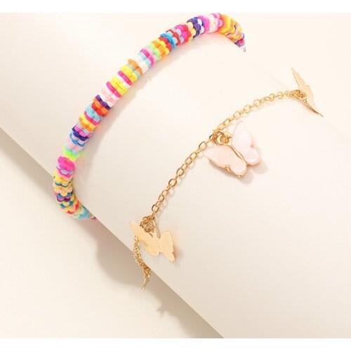 2 Pcs/set Handmade Polymer Clay Anklet For Women Boho Butterfly Star Pendant Tassel Chain Ankle Bracelet Femme Halhal Jewelry