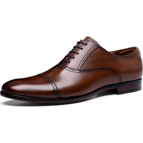 Brand Full Grain Genuine Leather Business Men Dress Shoes Retro Patent Leather Oxford Shoes For Men EU Size 38-47