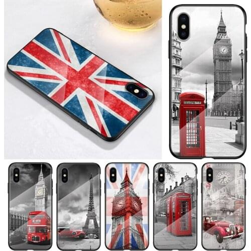 United Kingdom London For Apple iPhone 12 11 8 7 6 6S XS XR SE X 2020 Pro Max Mini Plus Tempered Glass Phone Case
