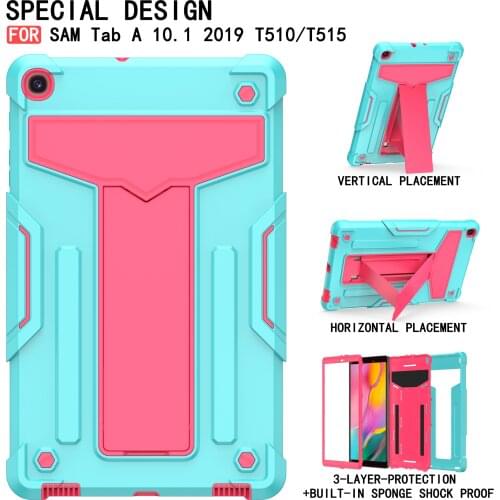 Tablet Stand Case for Samsung Galaxy Tab A 10.1'' 2019 SM-T510 SM-T515 T510 T515 PC+TPU Hybrid Armor Cover with Kickstand Case