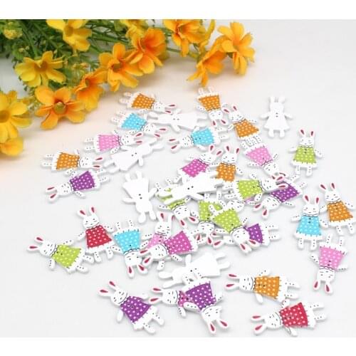 50PCs Decorative rabbit Buttons Scrapbooking Pattern Printed Wood Sewing Buttons for Crafts Supplies DIY Decor Accessories