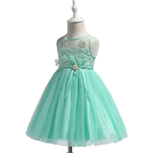 New Arrival Flower Girls Dresses Children Turquoise Lace Tulle Birthday Graduation Party Ball Gown Formal Kids Wedding Dresses