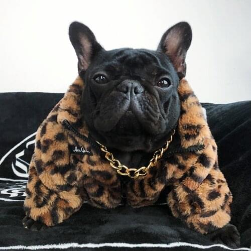 Designer Fashion Luxury Dog Clothes Pet Clothes for Winter Leopard Print Soft Coat Medium frenchie bulldog Clothes Fur Hoodies