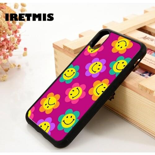 Iretmis 5 5S SE 6 6S Soft TPU Silicone Rubber phone case cover for iPhone 7 8 plus X Xs 11 Pro Max XR Smiley Flowers