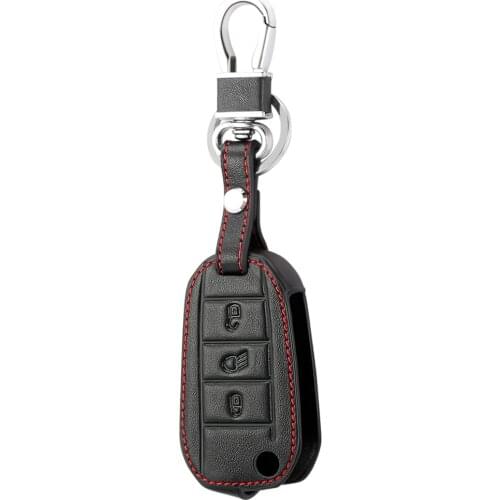 3 Button Leather Car Remote Key Fob Shell Cover Case For Peugeot 3008 208 308 508 408 2008 307 4008 Skin Holder 2016 2017 2018