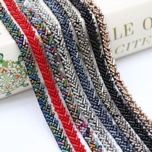 5Yards Green Blue Beading Pearl Trims Beaded Ribbon For Sewing Clothing Collar Headdress Accessories White Mesh Lace Decoration