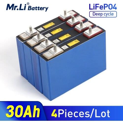Mr.Li 4pcs 3.2V 30Ah LiFePO4 Battery Cell LithiumIron Phosphate Deep Cycles for Diy 12V 24V 36V 48V electric bicycle motorcycle