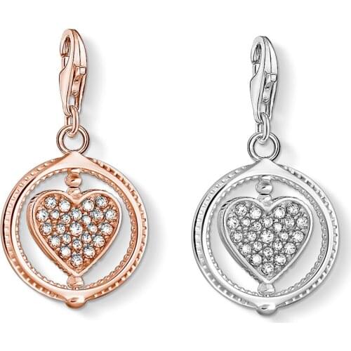 Love Heart Rotated Charm Romantic Fine Women Jewelry Exudes Pure Magic 925 Sterling Silver Pendant Fit Bracelet 2021 Brand New