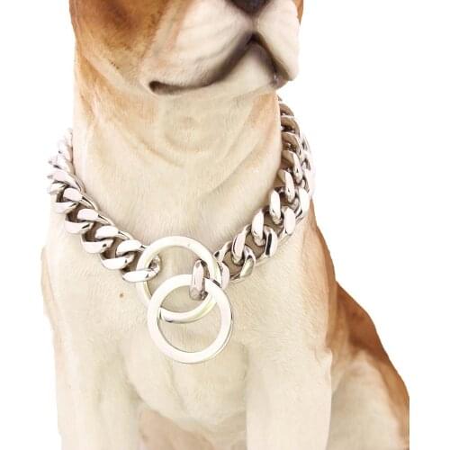 12mm Tiasri Metal Dog Collar Stainless Steel Pet Chain Double Row Chrome Plated Training Show Collar Adjustable Safety Control