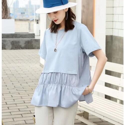 Fashion Puff Sleeve Ruffles Loose Solid O Neck Slim Womens T-shirt X596