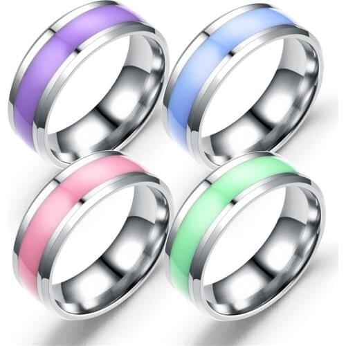 BAECYT Fashion Epoxy Purple Pink Blue Green Color Stainless Steel Rings For Women Men Couple Jewlery