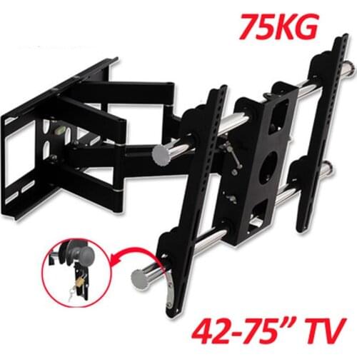 DL-D-201MT double arm 42-75" Full motion retractable lcd tv wall mount stainless steel swivel screen bracket stand plasma holder