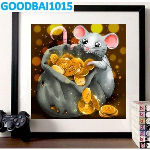 New Animal Diamond Painting Mouse and Coin Diamond Embroidery Full Square Round Drill Cross Stitch Kits Mosaic Home Decor