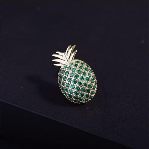 New Arrival Mini Cute Pineapple Brooches Pins 2020 Luxury Green Zircons Broches for Women Shirt Clothes Fruit Pin Femme Brooch