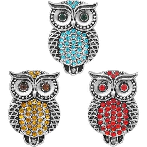 New Beauty Elegant Rhinestone Owl animals 20MM Metal snap buttons for DIY 18mm snap jewelry wholesale KZ3385
