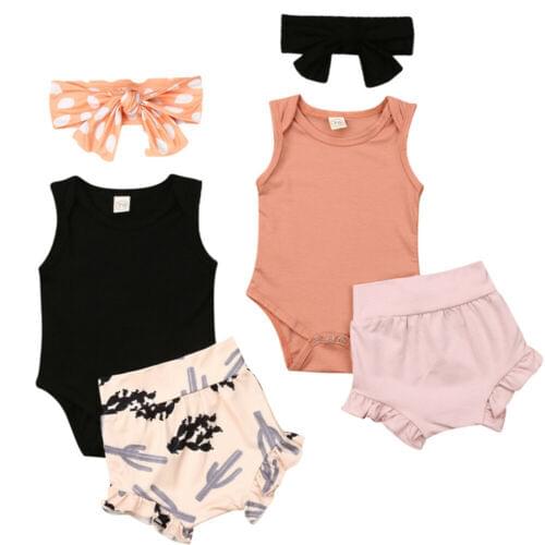 Toddler Girl Clothes 2019 Summer Newborn Toddler Baby Girl Clothes Cotton Romper Shorts 3PCS Summer Outfit Set