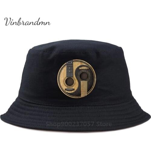 Classic Yin Yang Design Old Acoustic Guitar Bucket Cap Music instrument 100% Cotton Panama Bucket Hat