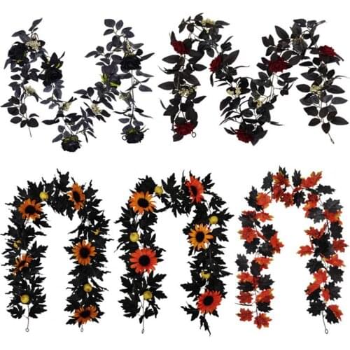 Artificial Vine Decoration Realistic Maple Leaf Shape Faux Silk Flower Reusable Fake Plants Ivy Pendant for Halloween