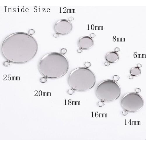 10-20Pcs/Lot 6-25mm Stainless Steel Blank Cabochon Cameo Tray Bezels Settings Diy Charm Pendant Base For Jewelry Making Supplies
