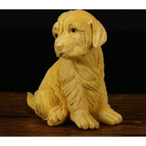 Wood Carving Dog Statue Crafts Boxwood Mini Desktop Handicrafts Decoration Ornament Funny Toy Gift Sculpture GY53