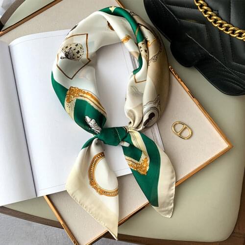 Silk Bag Scarf Fashion Print Square Lady Hair Foulard Female Head Band Women Bandana Neckerchief Large Hijab New Scarves Summer