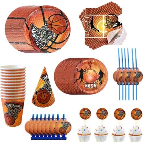 School Basketball Theme Games Party Decoration Plate Cup Napkin Straw Banner Kids Boy Happy Birthday Party Tableware Supplies