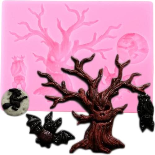 Halloween Silicone Mold Tree Owl Cupcake Topper Fondant Cake Decorating Tools Polymer Clay Candy Molds Chocolate Gumpaste Mould