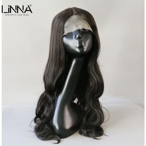 LINNA Body Wave Synthetic T Part Lace Wigs For Women HD Transparent Lace Wigs With Baby Hair High Temperature Fiber Wigs