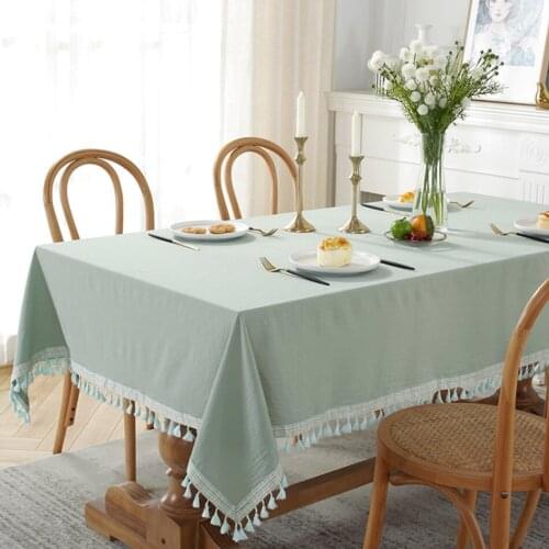 Modern And Simple Green Embroidered Lace Fringed Cotton And Linen Tablecloth Home Hotel Dining Table Coffee Table Tablecloth
