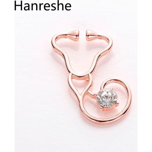 Stethoscope Lapel Pin Women Gold Silver Color Gift For Doctor/Nurse Medical Christmas Jewelry Crystal Brooches Pins Metal