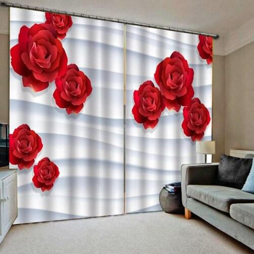 Blackout 3D Curtains Living Room Bedroom Drapes Cortinas red rose flower curtain wedding curtains