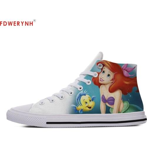 Womens Customized Casual Canvas Shoes For The Little Mermaid Ariel High Top Shoes Women Breathable Custom Shoes