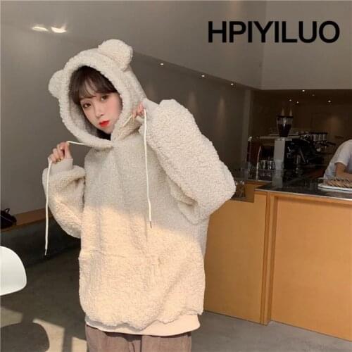 2021 Women Hoodie Korean Style Winter Casual Cute Kawaii Warm Sweatshirt Loose Female Pocket Oversized Hoodies for Girls
