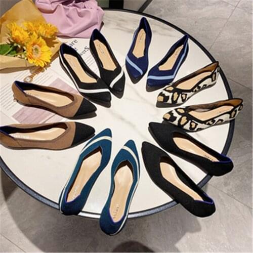 2021 spring and autumn comfortable flying knit single shoes womens pointed-toe shallow knit shoes ballet flats