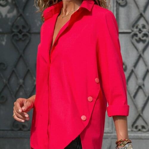 Womens OL Chiffon Top Black White Red Shirt Long Sleeve Irregular Female Shirts 2021 Spring Summer ladies Tops Plus Size 5XL