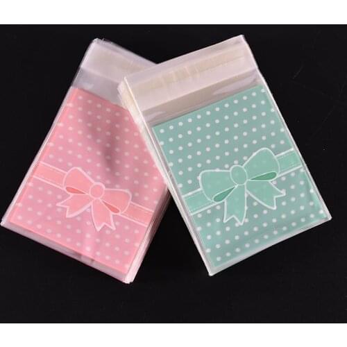 100pcs/bag OPP Plastic package bag Lovely Bow Design Cake gift Packages Candy Pack 8cmx10cm