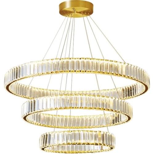 2020 Popular Modern Chandeliers Luxury Circle Ring Crystal Lamp Fashion Simple Hotel Villa Lobby Art Decor Copper Pendant Lights