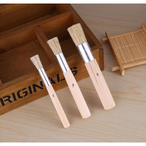 3pcs/Set Hog Bristle Brush Wooden Handle Stencil Brushes Art Supplies Tool for Acrylic Watercolor Oil Painting