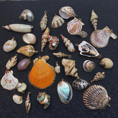 5pcs Gilt Rim Shell Pendant Shell Connector, Handmade DIY Jewelry Accessories Bohemian Natural Shell Necklace Pendant