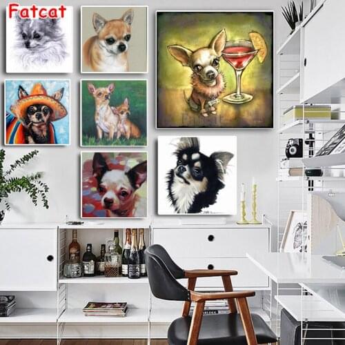 Full drill 5D DIY diamond embroidery chihuahua face square diamond painting Cross Stitch cute dog Rhinestone mosaic decor PP070