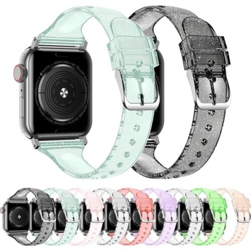 For Correa Apple Watch 44MM 42MM 40MM 38MM Glitter Transparent Watchband Strap Band Bracelet for IWatch Series 6 Se 5 4 3 2 1
