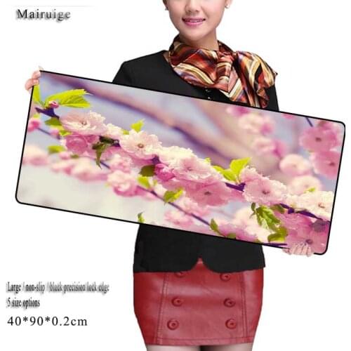 Stitched Edge Free Shipping Pink Flowers Large Gaming DIY Design Pattern Computer Mousepad Rubber Non-slip Mat 30x80cm 40x90cm