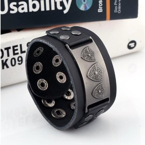 Rock Punk Unisex Wide Rivet pu Leather Bracelet Mens Womens Wrap Bracelet Bangles Homme Black Brown Color 2017 Fashion Jewelry